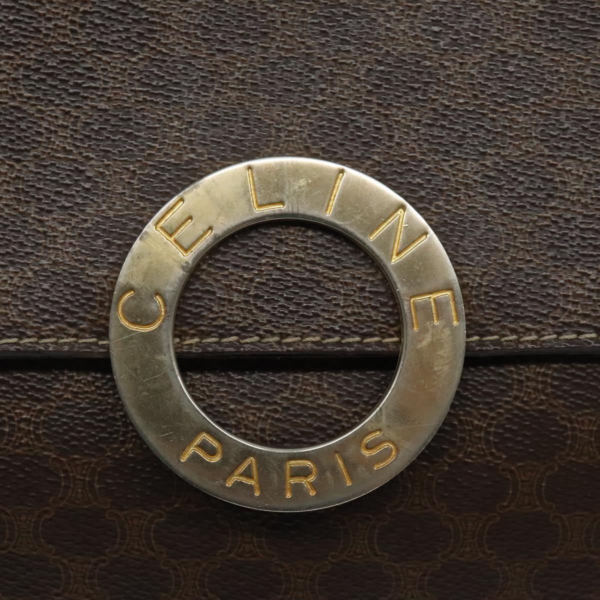 Celine Vintage Macadam Circle Logo Shoulder Bag Canvas And Leather Brown Canvas Shoulder Bag Bag