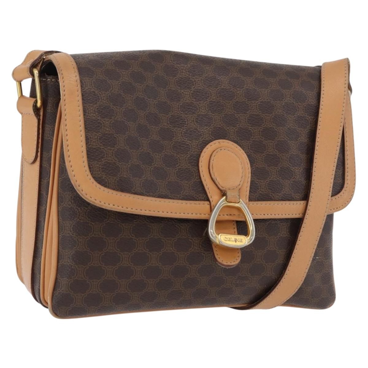 Celine Vintage Macadam Shoulder Bag Canvas And Leather Brown Canvas Shoulder Bag Bag