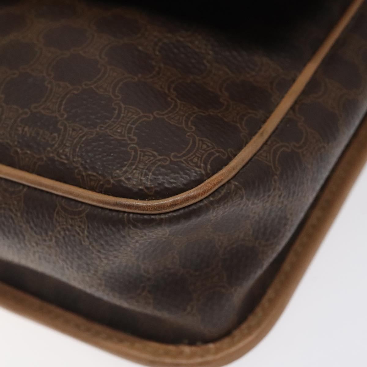 Celine Vintage Macadam Circle Logo Shoulder Bag Canvas And Leather Brown Canvas Shoulder Bag Bag