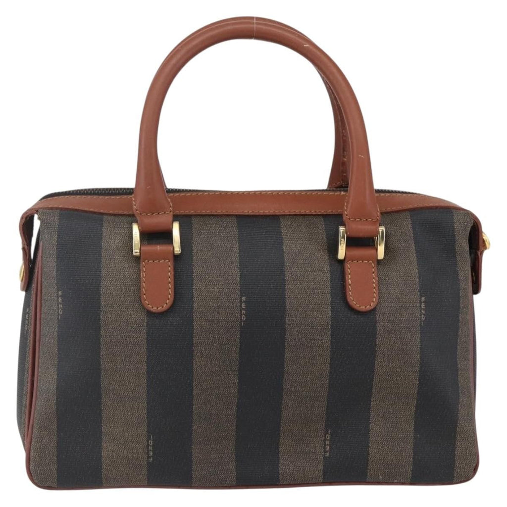 Fendi Vintage Pequin Convertible Boston Bag Coated Canvas Brown Canvas Handbag