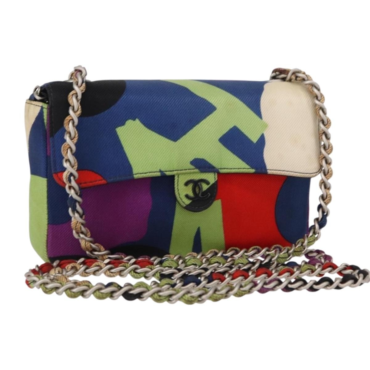 Chanel Vintage Flap Bag Multicolor Canvas Multicolour Canvas Shoulder Bag Bag