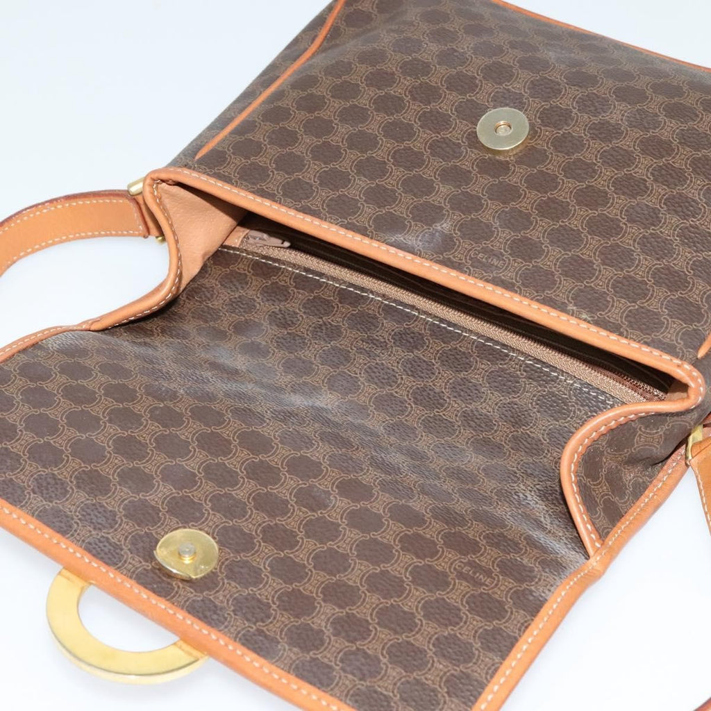Celine Vintage Macadam Circle Logo Shoulder Bag Canvas And Leather Brown Canvas Shoulder Bag Bag