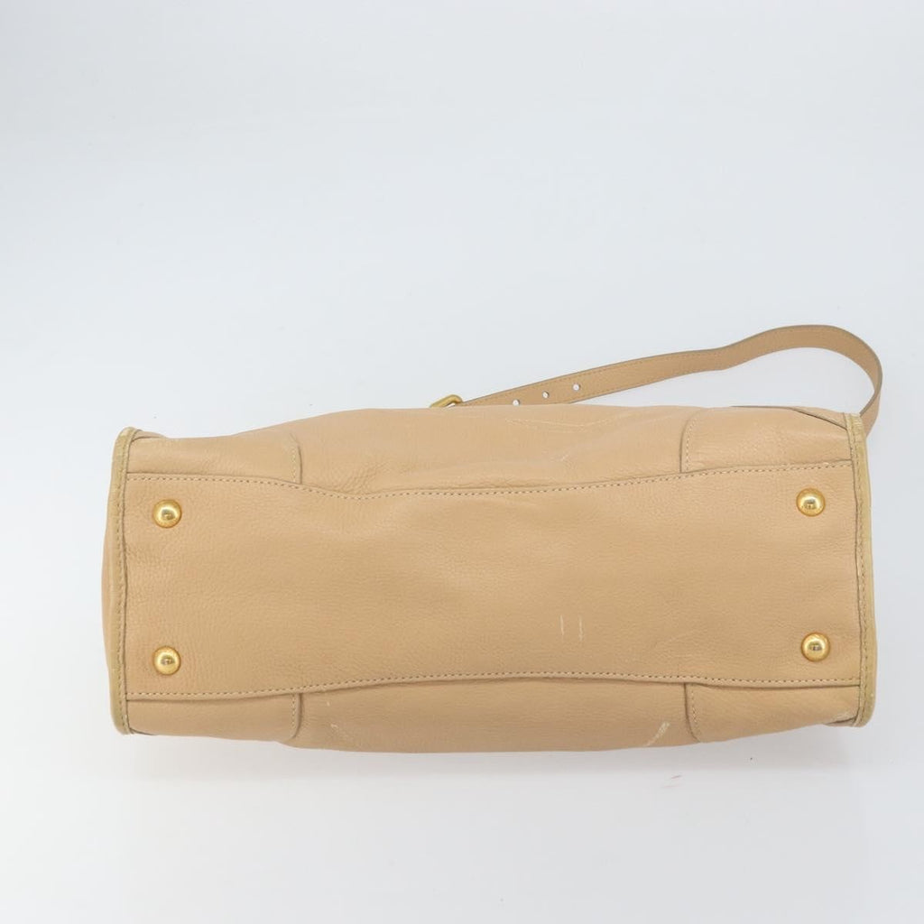 Prada Front Zip Convertible Satchel Cervo Leather Beige Leather Handbag