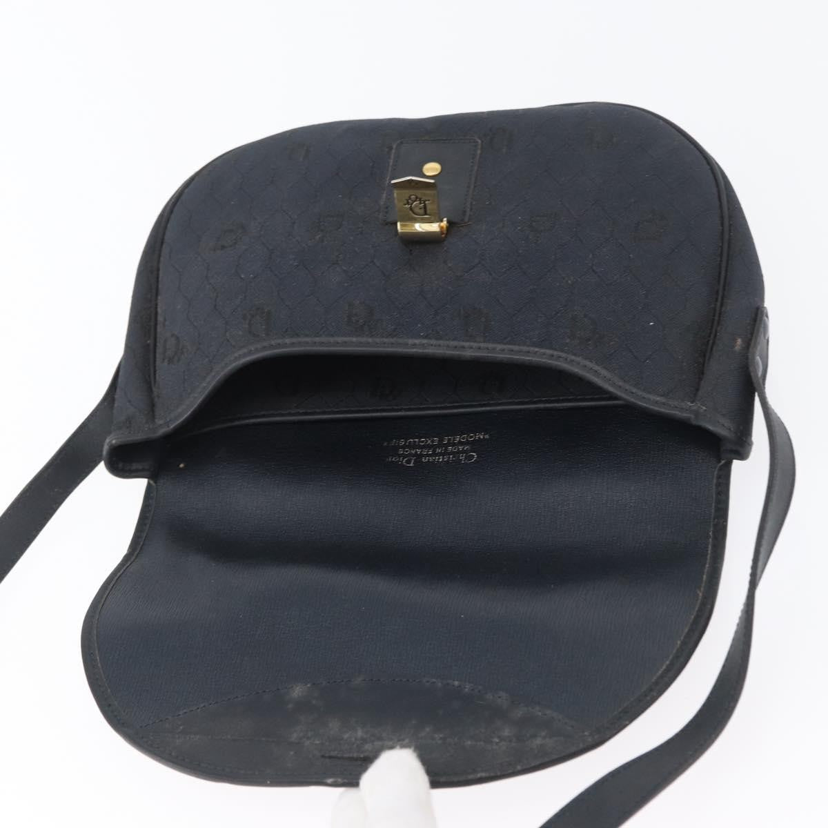 Christian Dior Vintage Honeycomb Flap Crossbody Bag Canvas And Leather Black Canvas Shoulder Bag Bag (Pre-Owned)