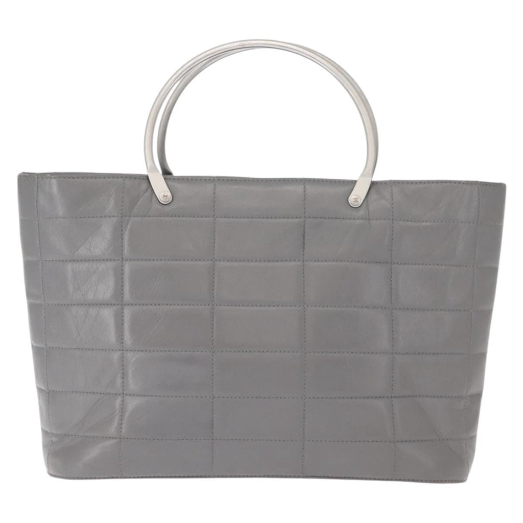 Chanel Vintage Chocolate Bar Metal Ring Tote Quilted Lambskin Gray Leather Tote Bag Bag