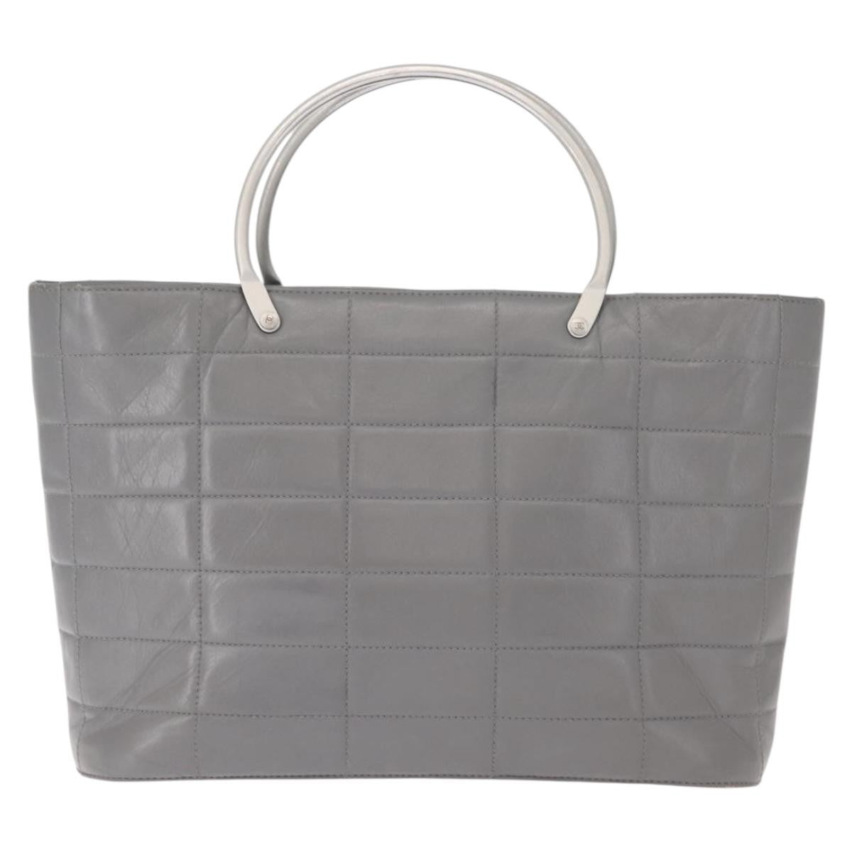 Chanel Vintage Chocolate Bar Metal Ring Tote Quilted Lambskin Gray Leather Tote Bag Bag