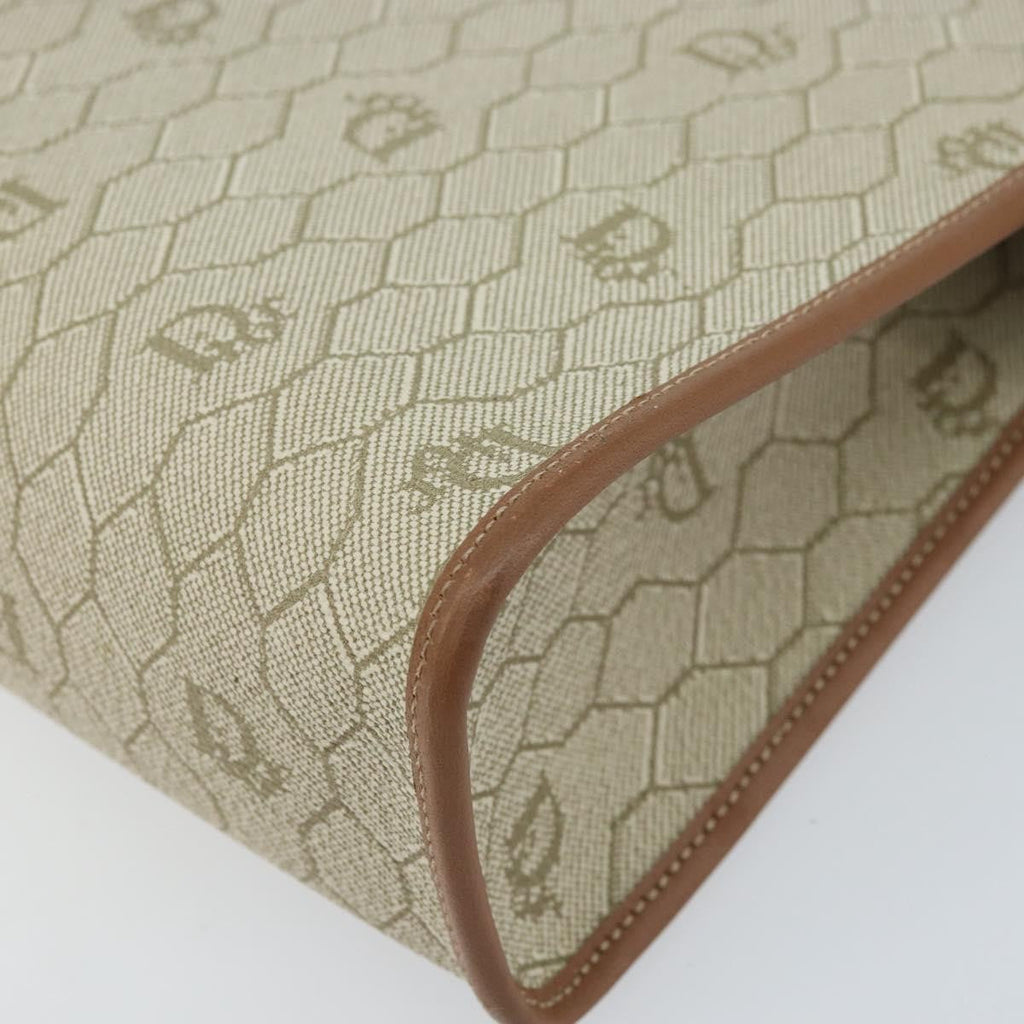 Christian Dior Vintage Honeycomb Zip Pouch Canvas And Leather Beige Canvas Clutche & Pouche Bag (Pre-Owned)