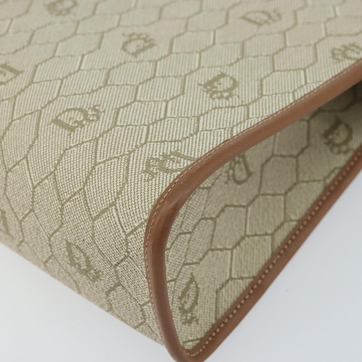 Christian Dior Vintage Honeycomb Zip Pouch Canvas And Leather Beige Canvas Clutche & Pouche Bag (Pre-Owned)