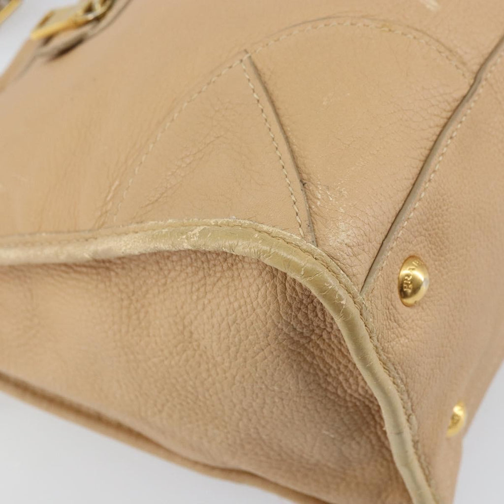 Prada Front Zip Convertible Satchel Cervo Leather Beige Leather Handbag
