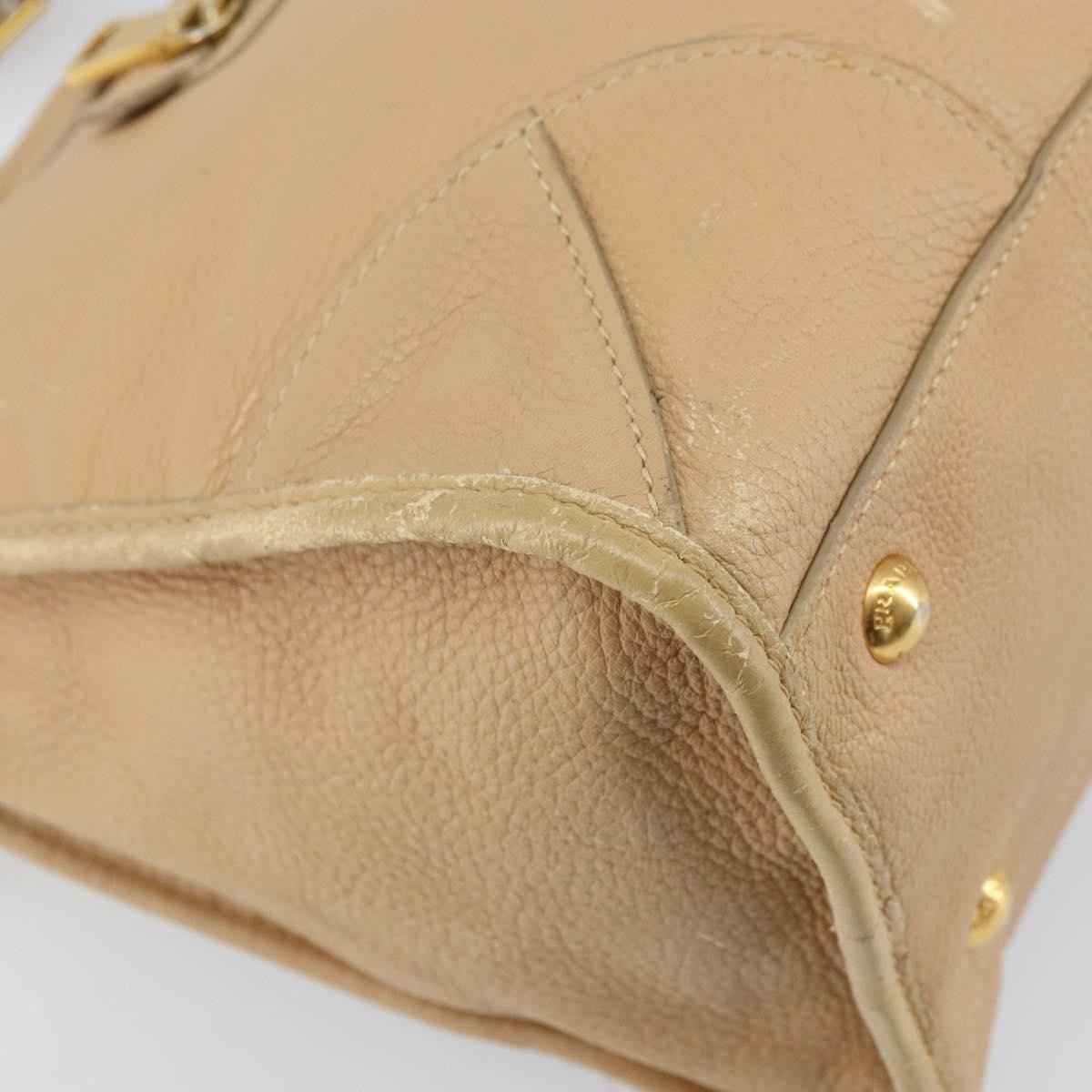Prada Front Zip Convertible Satchel Cervo Leather Beige Leather Handbag