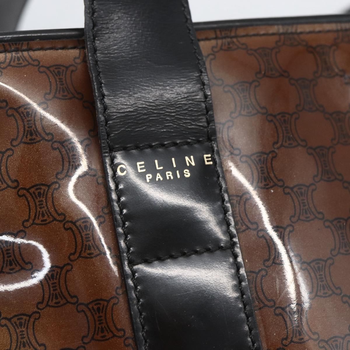 Celine Vintage Macadam Shoulder Bag Macadam Canva  Vinyl Brown Plastic Shoulder Bag Bag