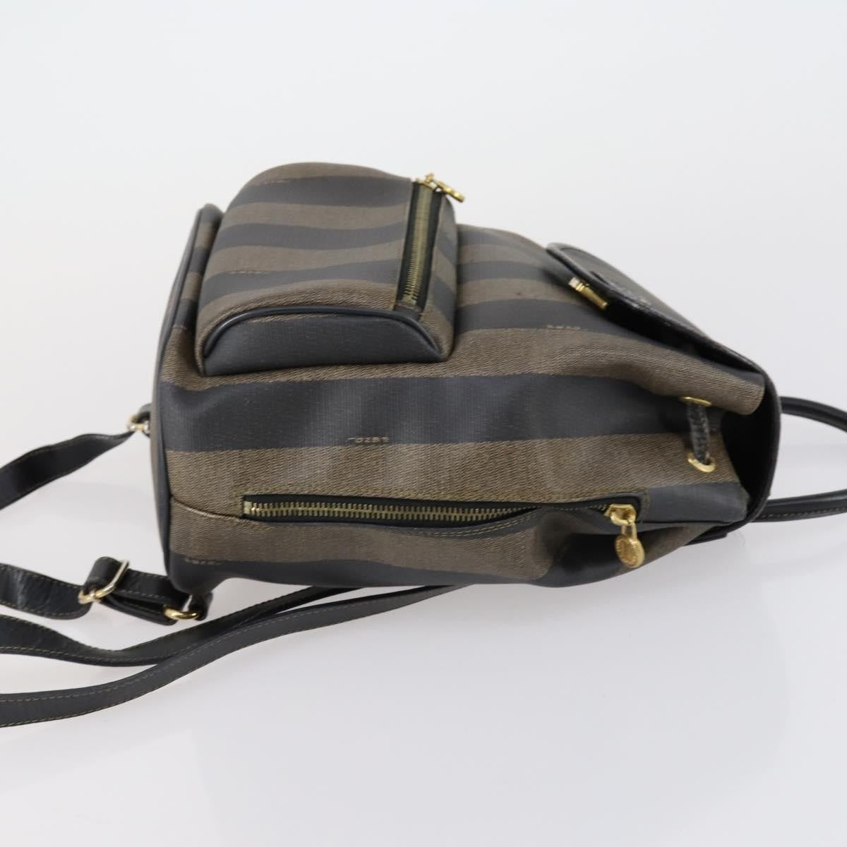 Fendi Pequin Front Pocket Backpack Coated Canvas Brown Pvc Backpack Bag