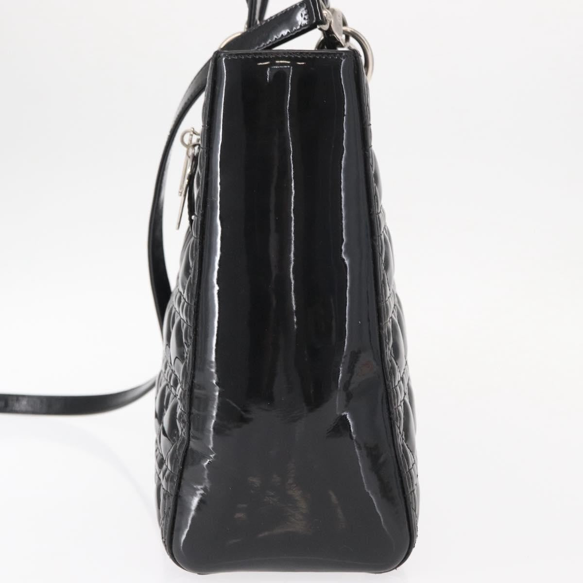 Christian Dior Lady Dior Bag Cannage Quilt Patent Black Patent_Leather Handbag (Pre-Owned)