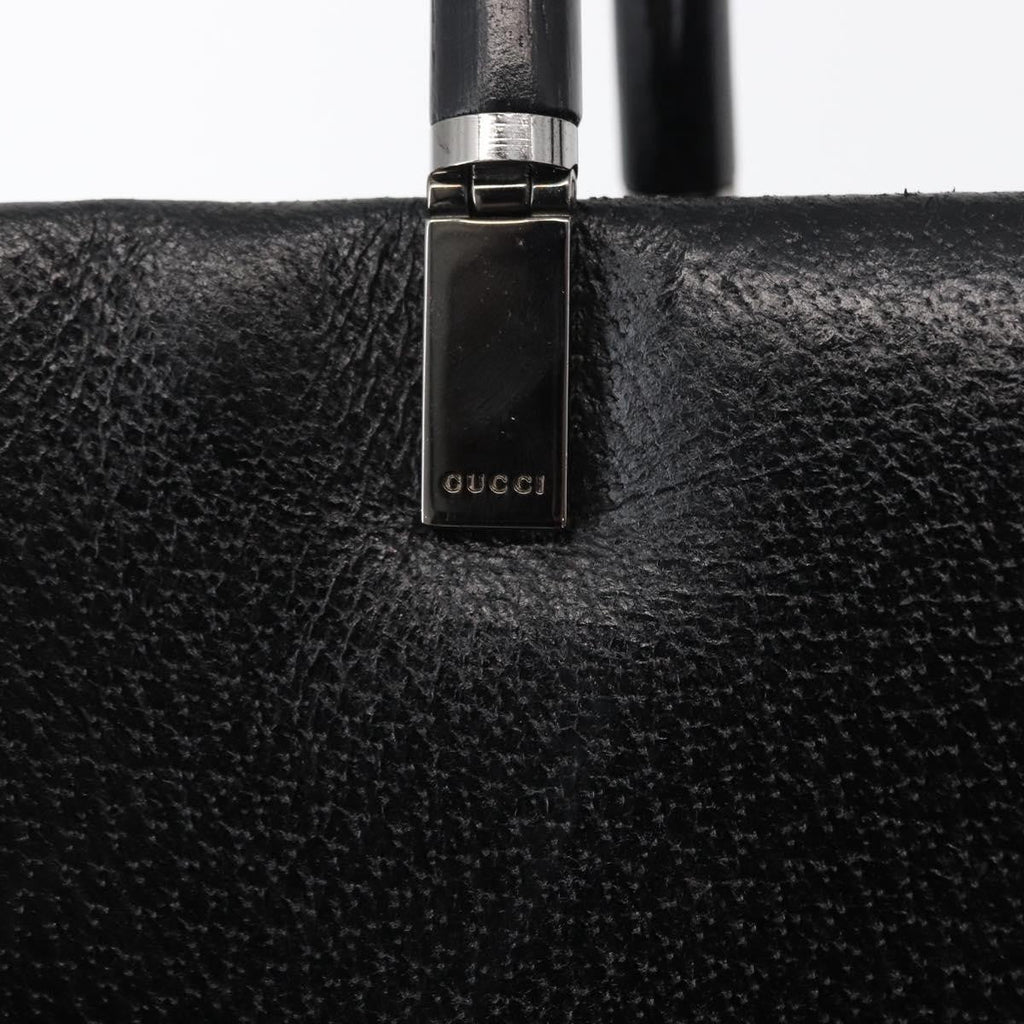 Gucci Vintage Bamboo Handle Bag Leather Black Leather Handbag (Pre-Owned)
