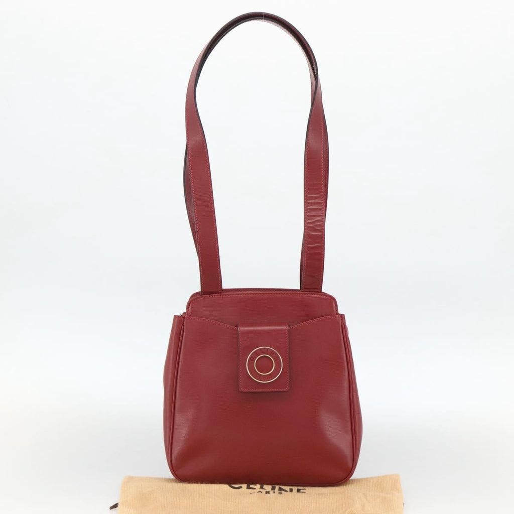 Celine Circle Logo Leather Burgundy Leather Tote Bag Bag