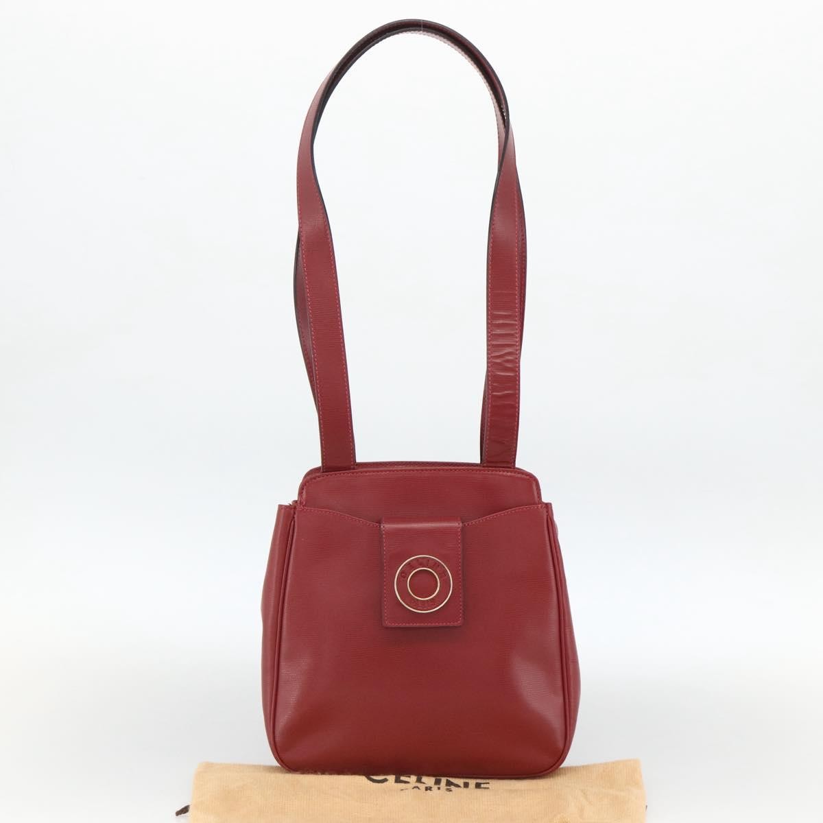 Celine Circle Logo Leather Burgundy Leather Tote Bag Bag