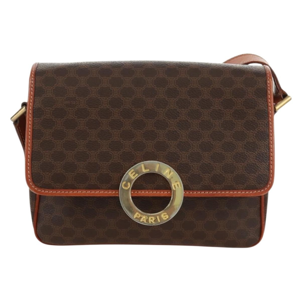 Celine Vintage Macadam Circle Logo Shoulder Bag Canvas And Leather Brown Canvas Shoulder Bag Bag