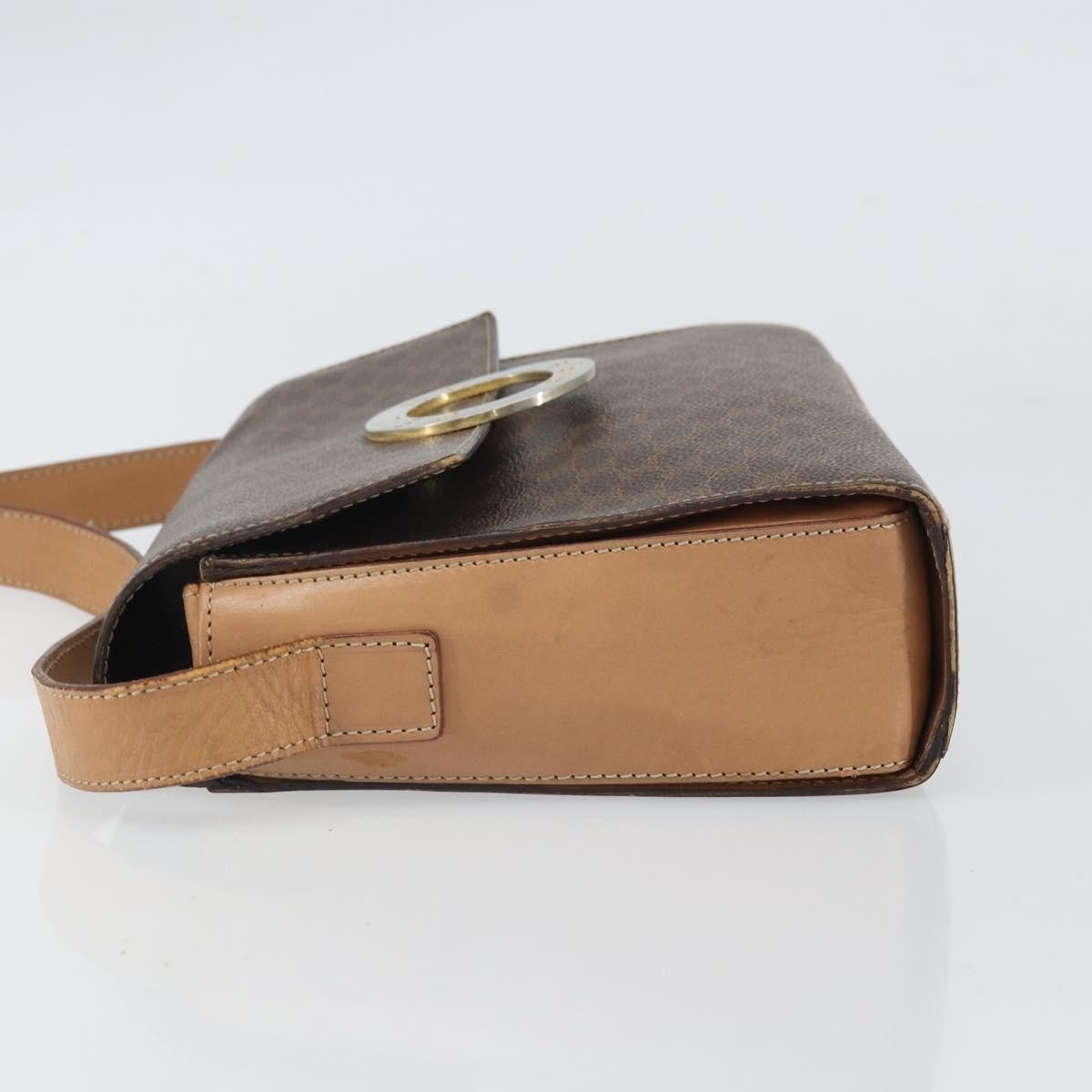 Celine Vintage Macadam Circle Logo Shoulder Bag Canvas And Leather Brown Canvas Shoulder Bag Bag