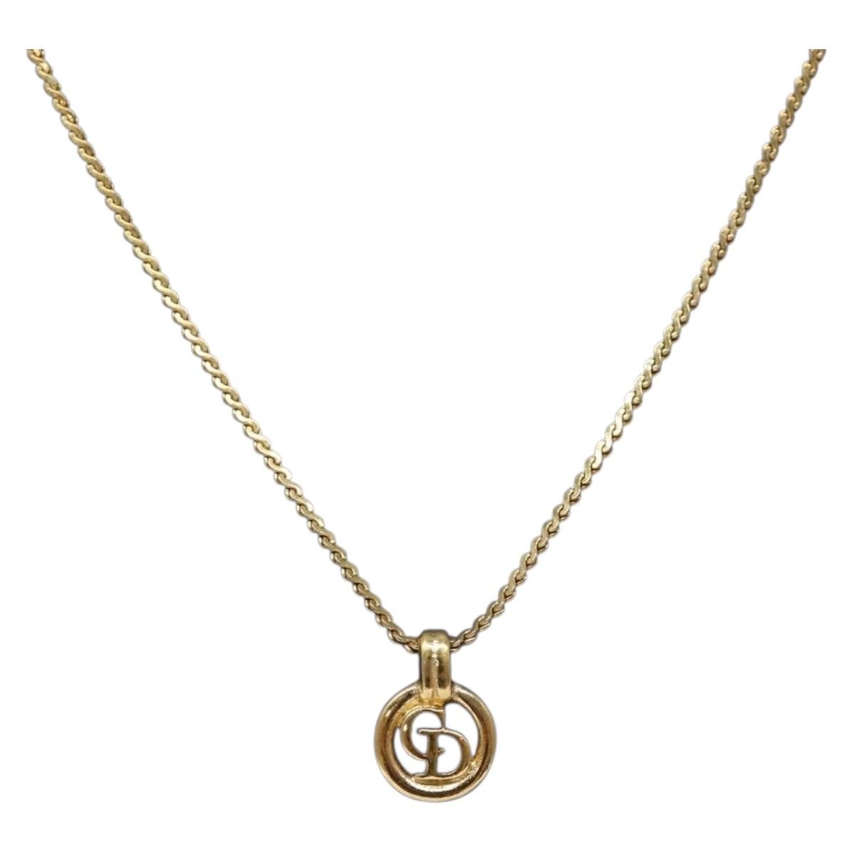 Christian Dior Cd Round Pendant Necklace Metal Gold Metal Jewelry (Pre-Owned)