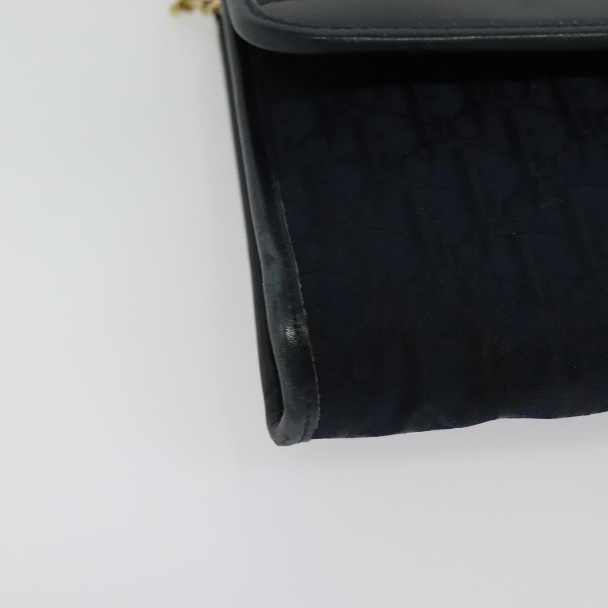 Christian Dior Vintage Chain Flap Shoulder Bag Diorissimo Canvas Navy Canvas Shoulder Bag Bag (Pre-Owned)