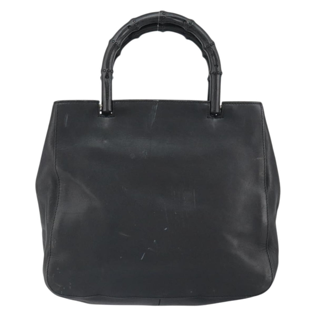 Gucci Vintage Bamboo Handle Bag Leather Black Leather Handbag (Pre-Owned)