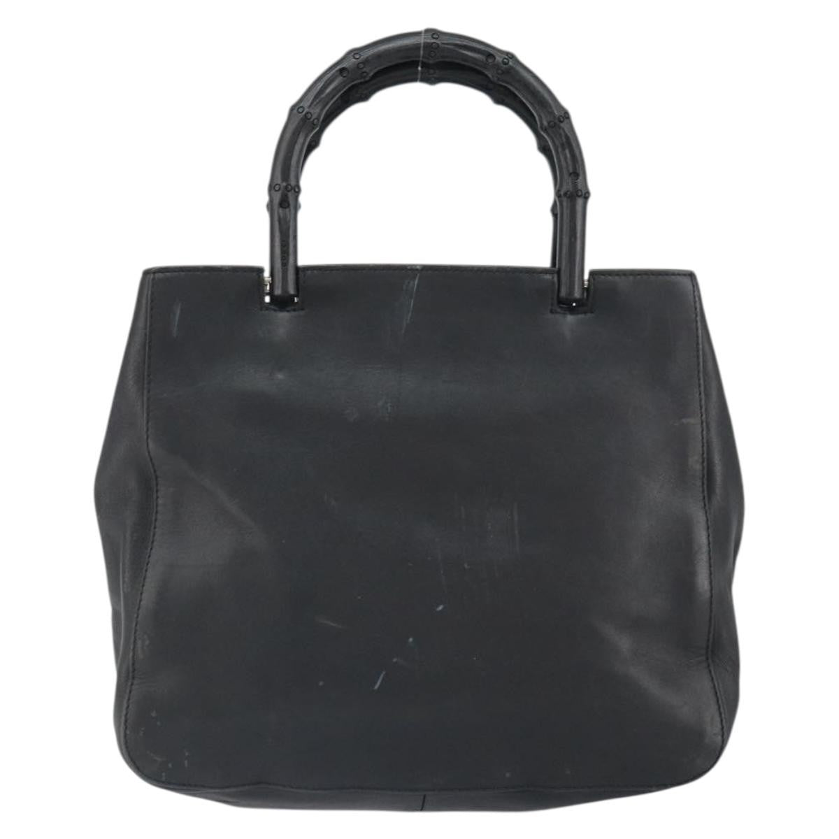 Gucci Vintage Bamboo Handle Bag Leather Black Leather Handbag (Pre-Owned)