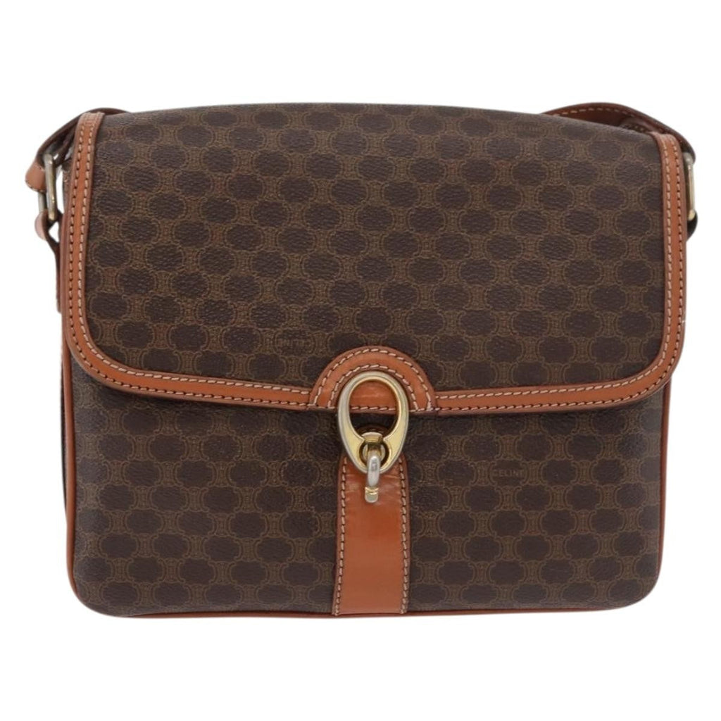 Celine Vintage Macadam Shoulder Bag Canvas And Leather Brown Canvas Handbag