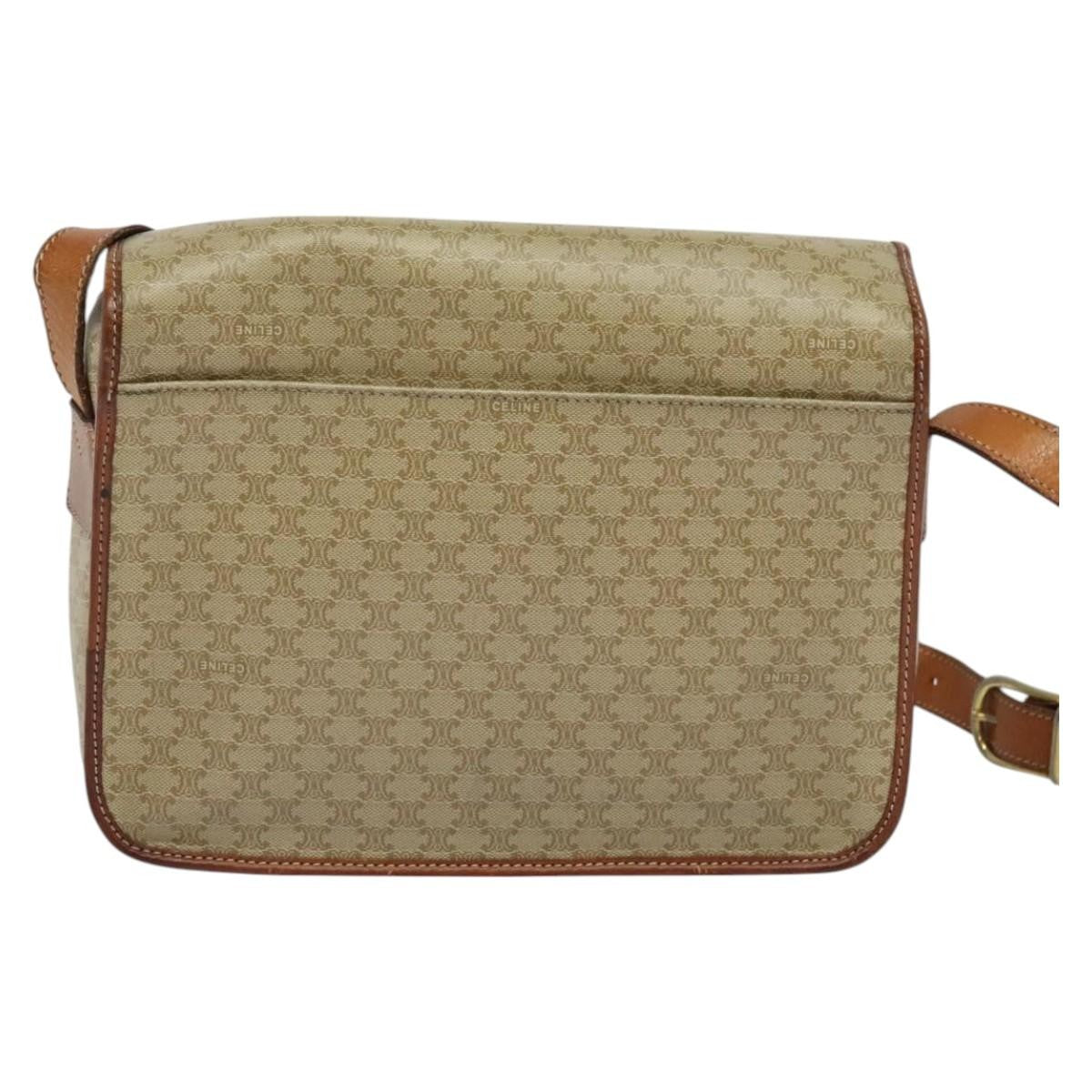 Celine Vintage Macadam Shoulder Bag Canvas And Leather Beige Canvas Shoulder Bag Bag