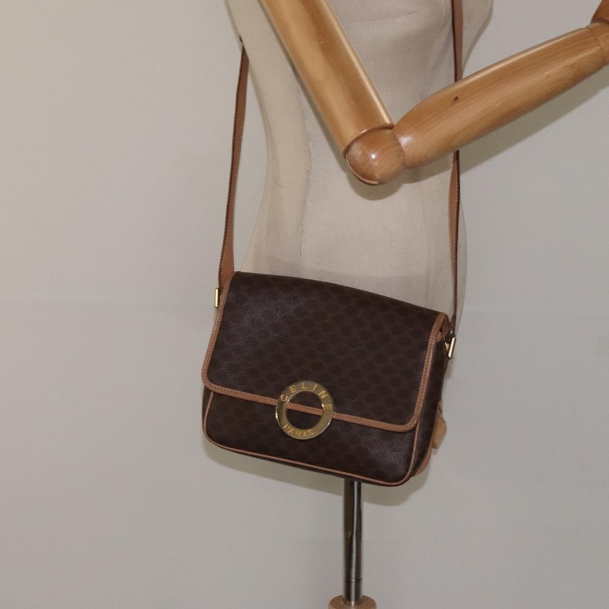 Celine Vintage Macadam Circle Logo Shoulder Bag Canvas And Leather Brown Canvas Shoulder Bag Bag
