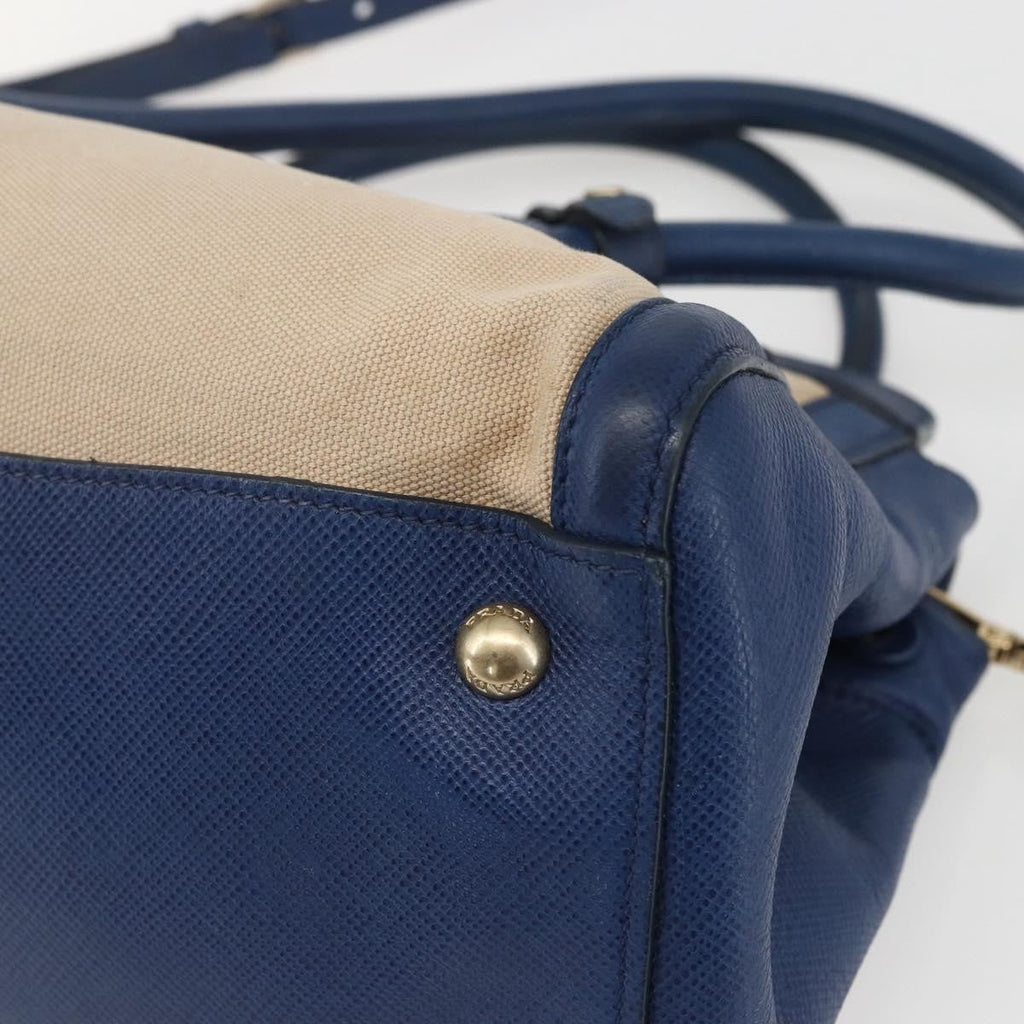 Prada Cuir Frame Convertible Tote Canvas And Saffiano Leather Beige Canvas Tote Bag Bag