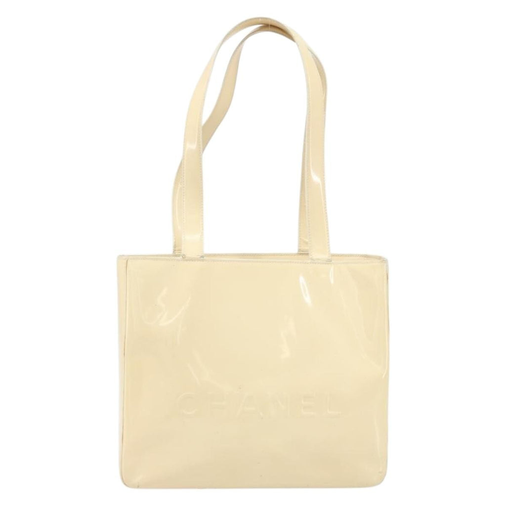 Chanel Vintage Embossed Logo Shoulder Bag Patent Beige Patent_Leather Tote Bag Bag