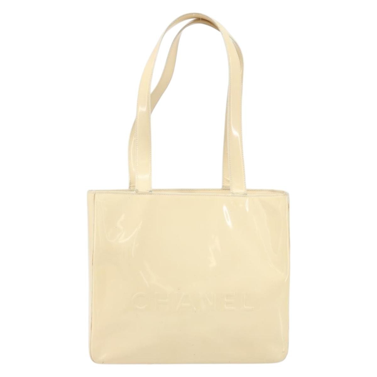 Chanel Vintage Embossed Logo Shoulder Bag Patent Beige Patent_Leather Tote Bag Bag