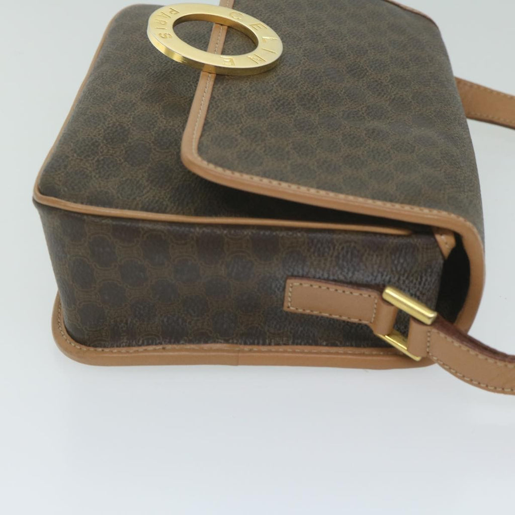 Celine Vintage Macadam Circle Logo Shoulder Bag Canvas And Leather Brown Canvas Shoulder Bag Bag