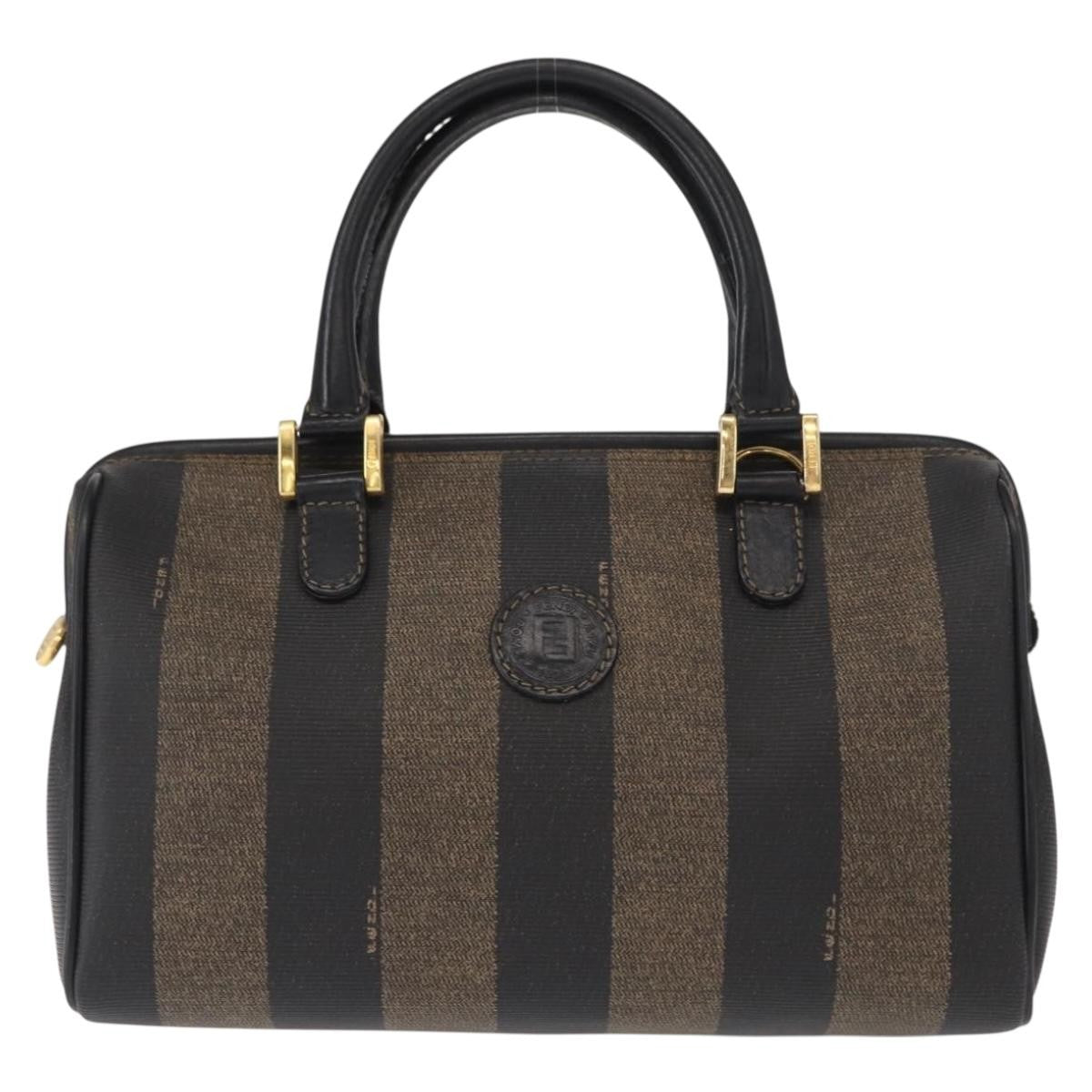 Fendi Vintage Pequin Convertible Boston Bag Coated Canvas Brown Canvas Travel Bag Bag