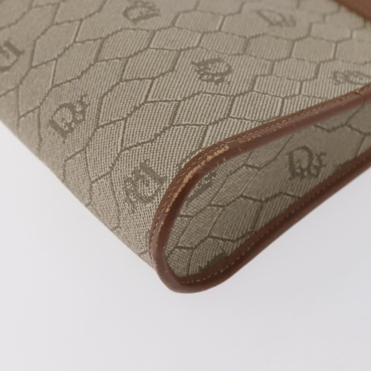 Christian Dior Vintage Honeycomb Zip Pouch Canvas And Leather Beige Canvas Clutche & Pouche Bag (Pre-Owned)