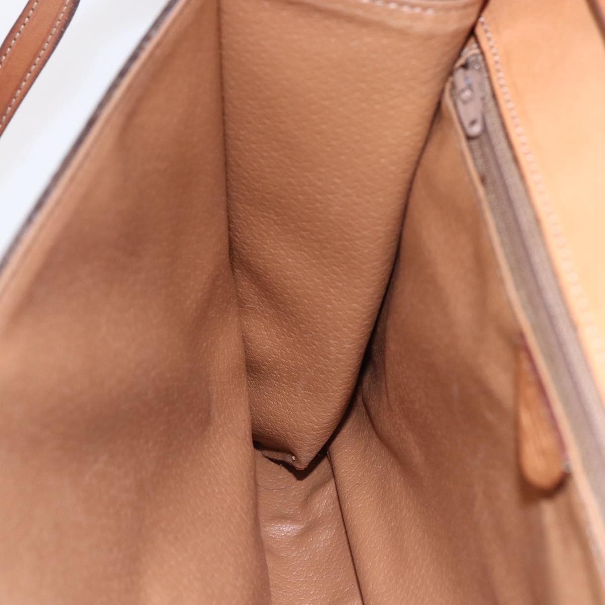 Celine Vintage Macadam Circle Logo Shoulder Bag Canvas And Leather Brown Canvas Shoulder Bag Bag