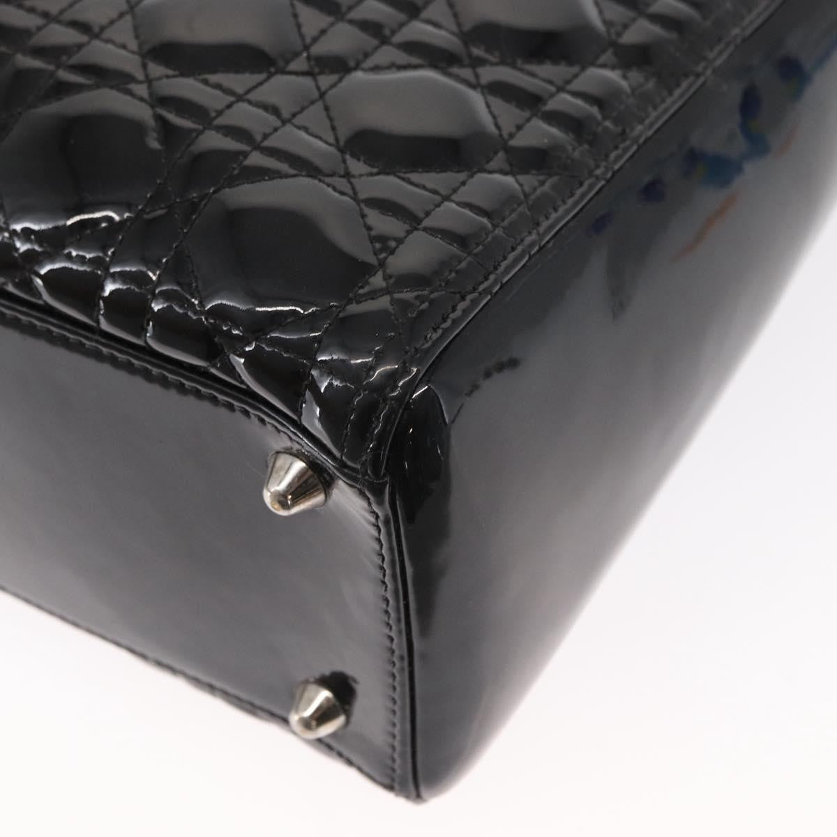 Christian Dior Lady Dior Bag Cannage Quilt Patent Black Patent_Leather Handbag (Pre-Owned)