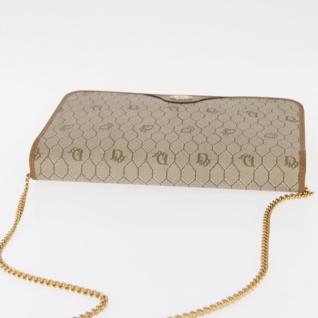 Christian Dior Vintage Honeycomb Chain Canvas Beige Canvas Shoulder Bag Bag (Pre-Owned)