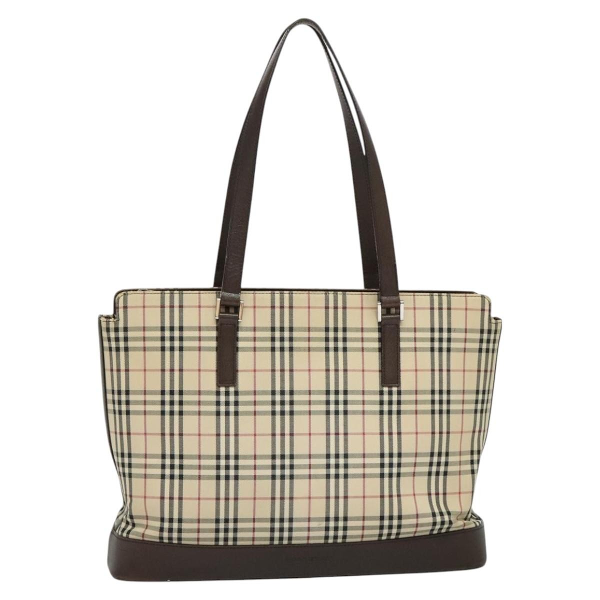 Burberry Nova Check Tote Canvas And Leather Beige Canvas Tote Bag