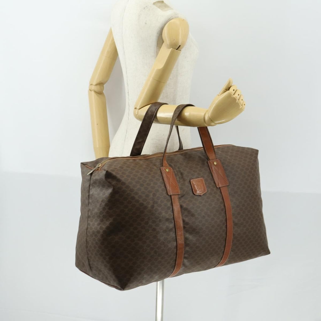 Celine Vintage Macadam Boston Bag Canvas And Leather Brown Canvas Travel Bag Bag