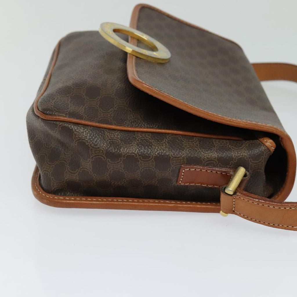 Celine Vintage Macadam Circle Logo Shoulder Bag Canvas And Leather Brown Canvas Shoulder Bag Bag