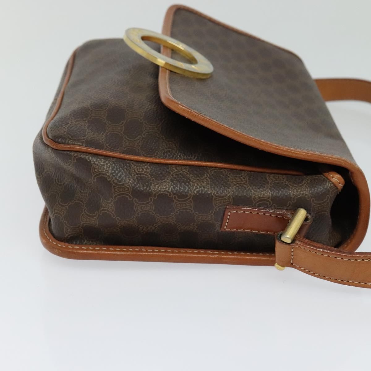 Celine Vintage Macadam Circle Logo Shoulder Bag Canvas And Leather Brown Canvas Shoulder Bag Bag