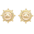 Chanel Vintage Round Clip-On Earrings Metal With Faux Pearl Gold Metal Earrings Jewelry