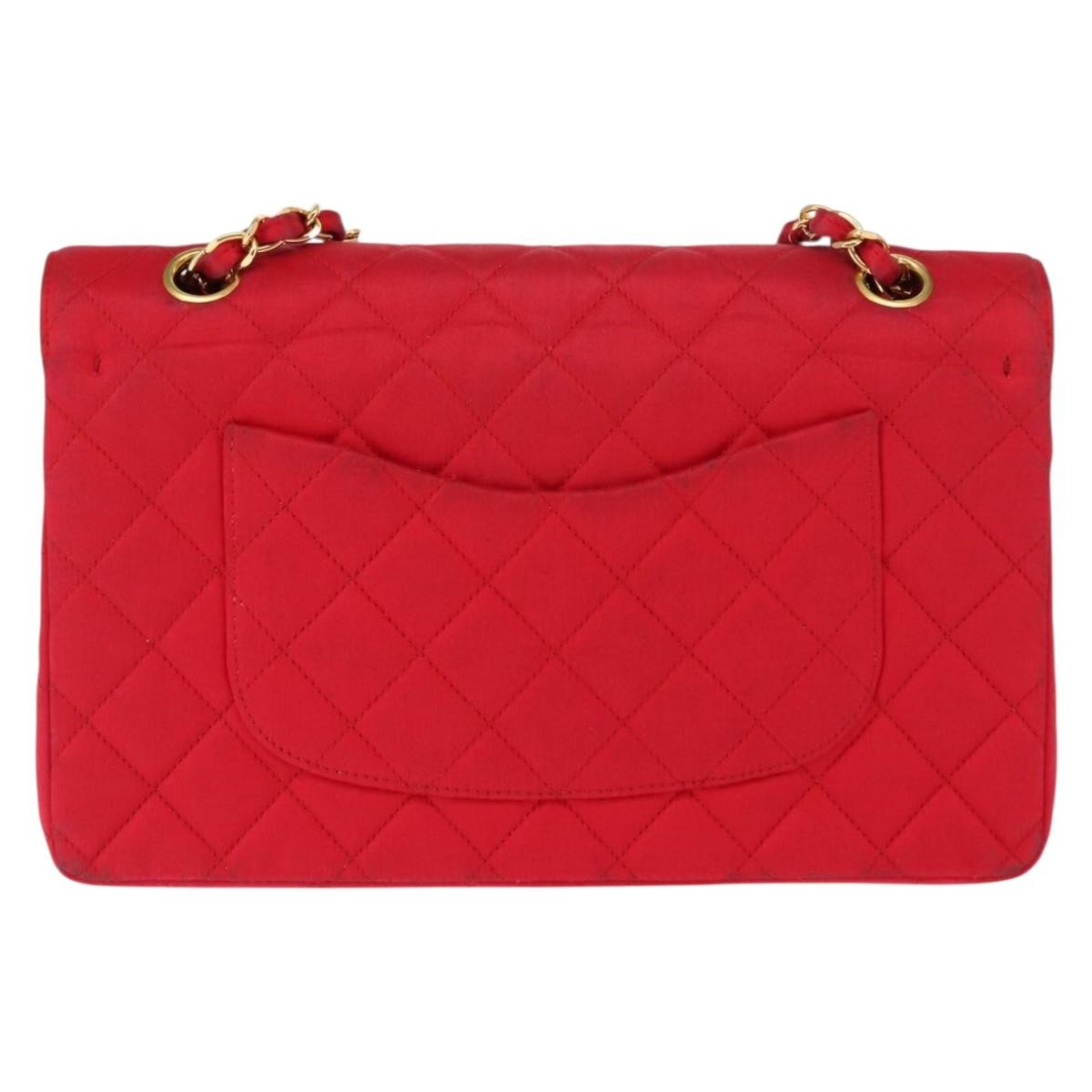 Chanel Timeless - Classic Double Flap Bag Quilted Satin Red Satin Shoulder Bag Bag