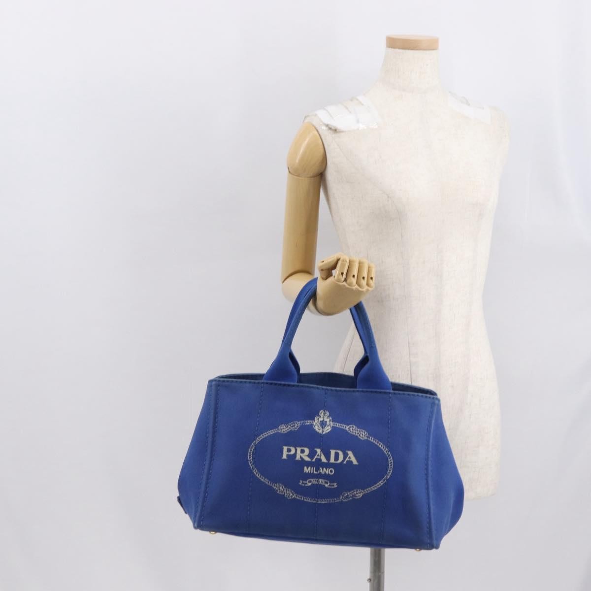 Prada Canapa Open Tote Canvas Blue Canvas Tote Bag Bag