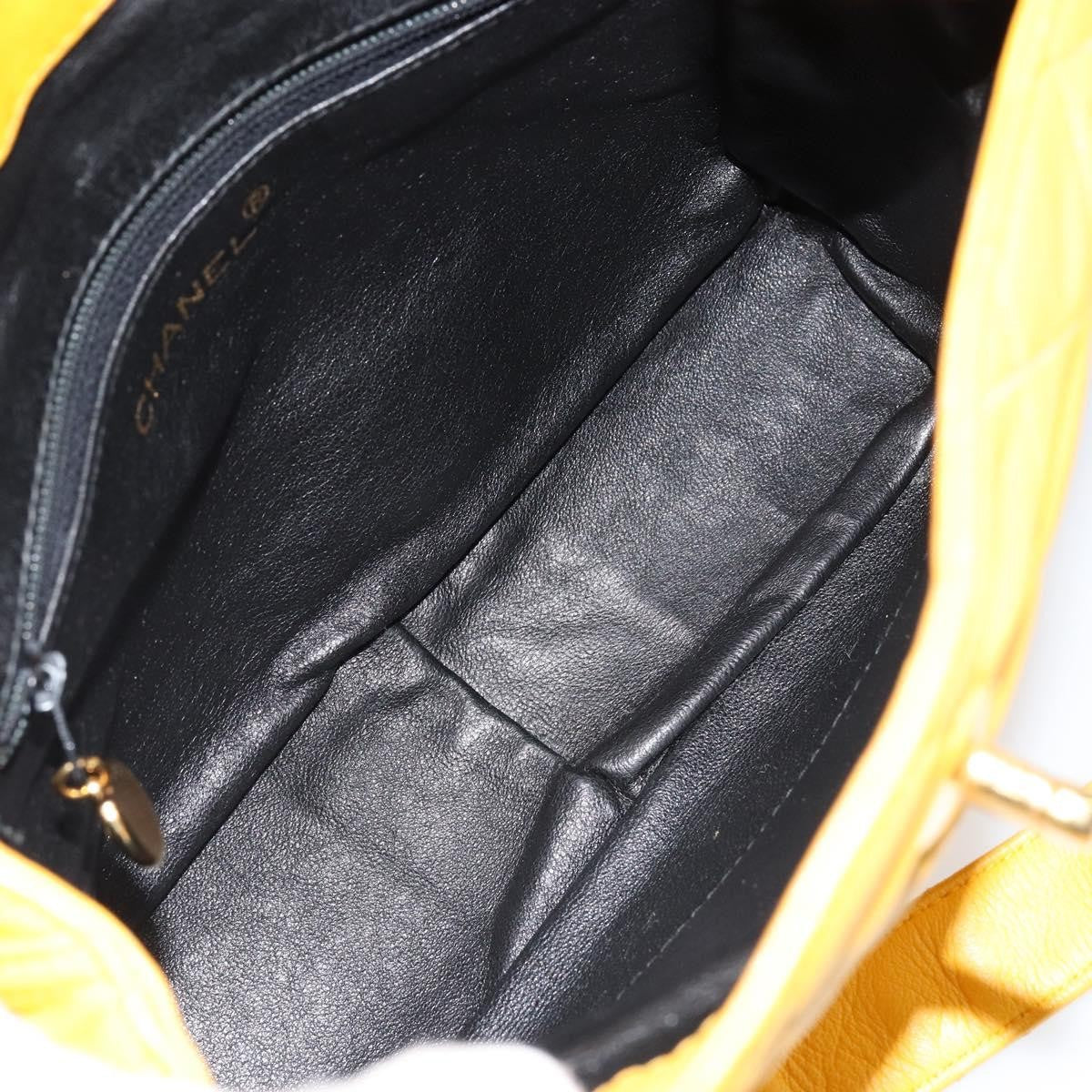 Chanel Vintage Cc Fold Over Shoulder Bag Quilted Lambskin Yellow Leather Shoulder Bag Bag