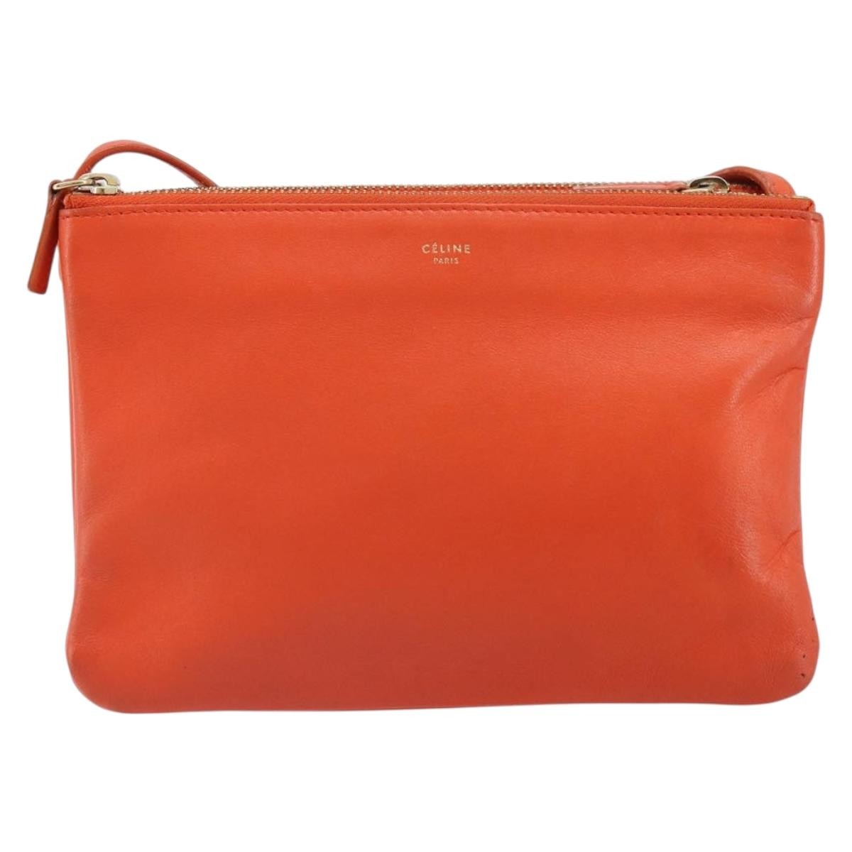 Celine Trio Crossbody Bag Leather Orange Leather Shoulder Bag Bag