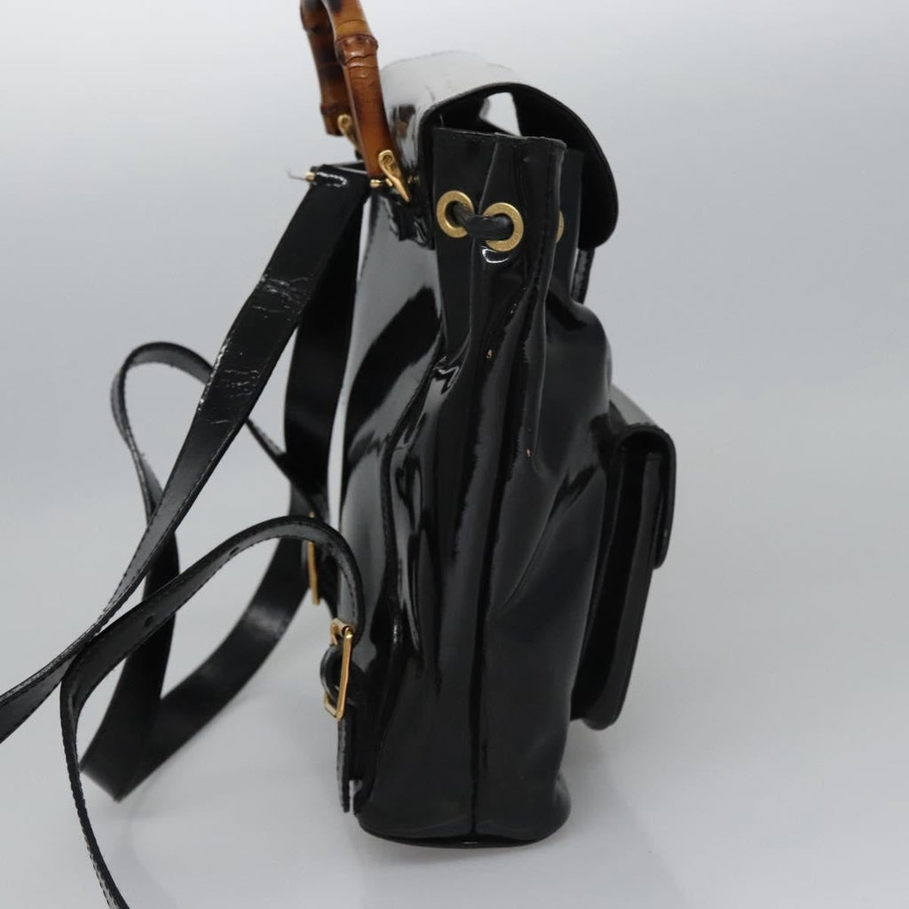 Gucci Vintage Bamboo Backpack Patent Black Patent_Leather Backpack Bag (Pre-Owned)