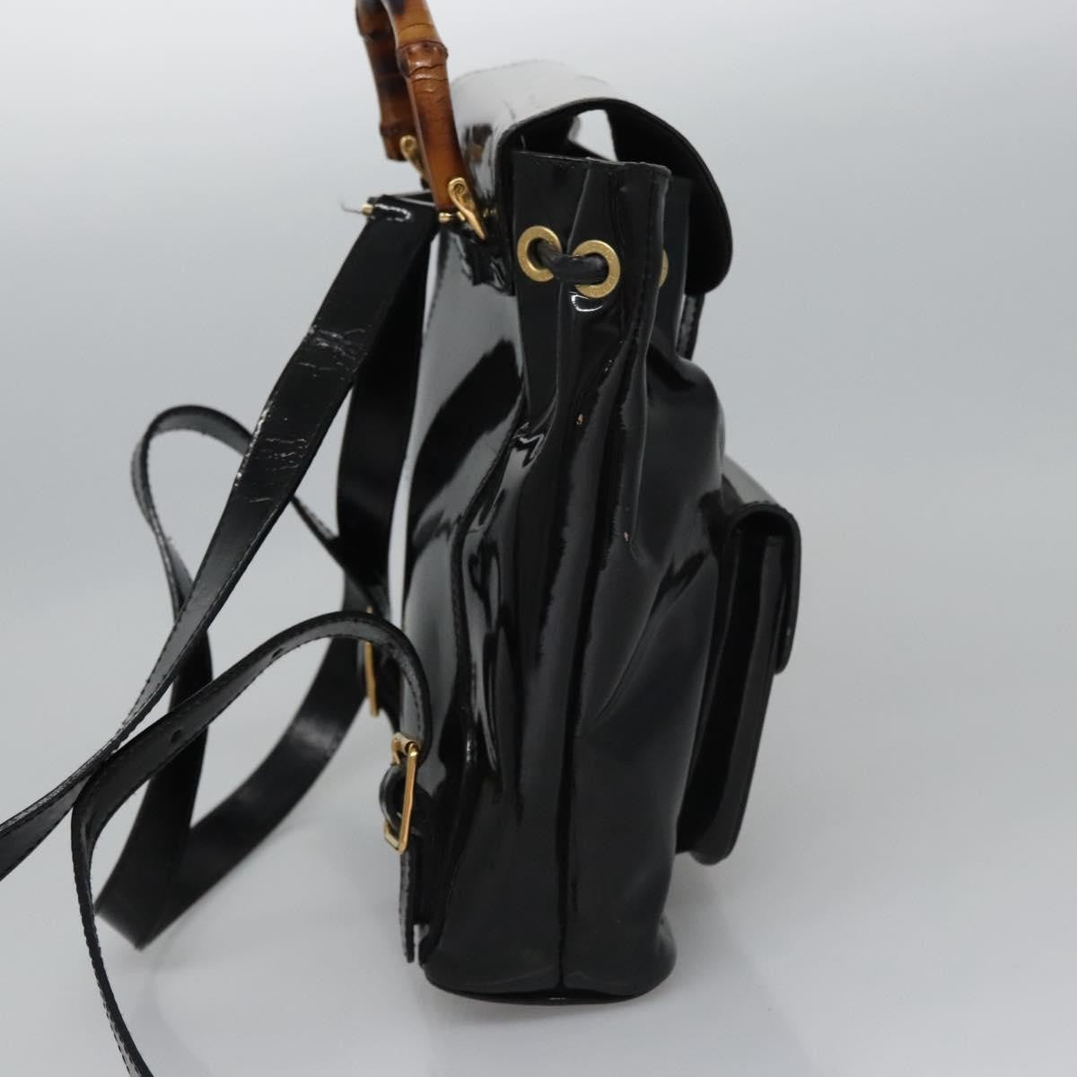 Gucci Vintage Bamboo Backpack Patent Black Patent_Leather Backpack Bag (Pre-Owned)