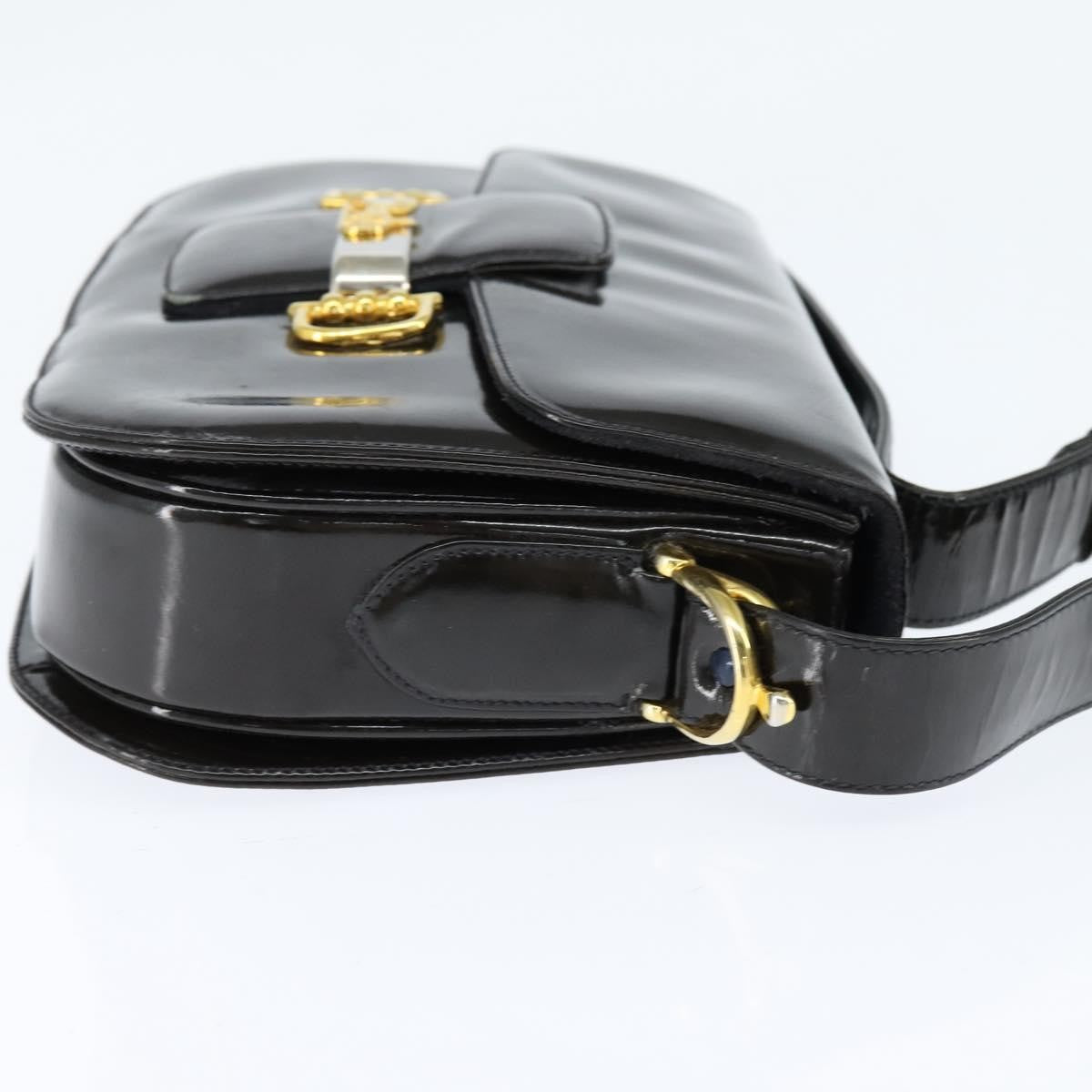 Celine Vintage Carriage Flap Clutch Leather Black Patent_Leather Shoulder Bag Bag